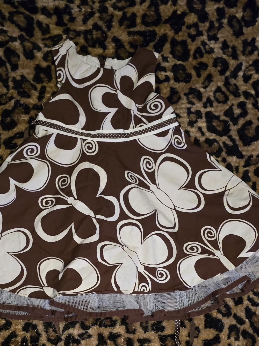Sleeveless Brown & Cream Butterfly Print Girls Dress